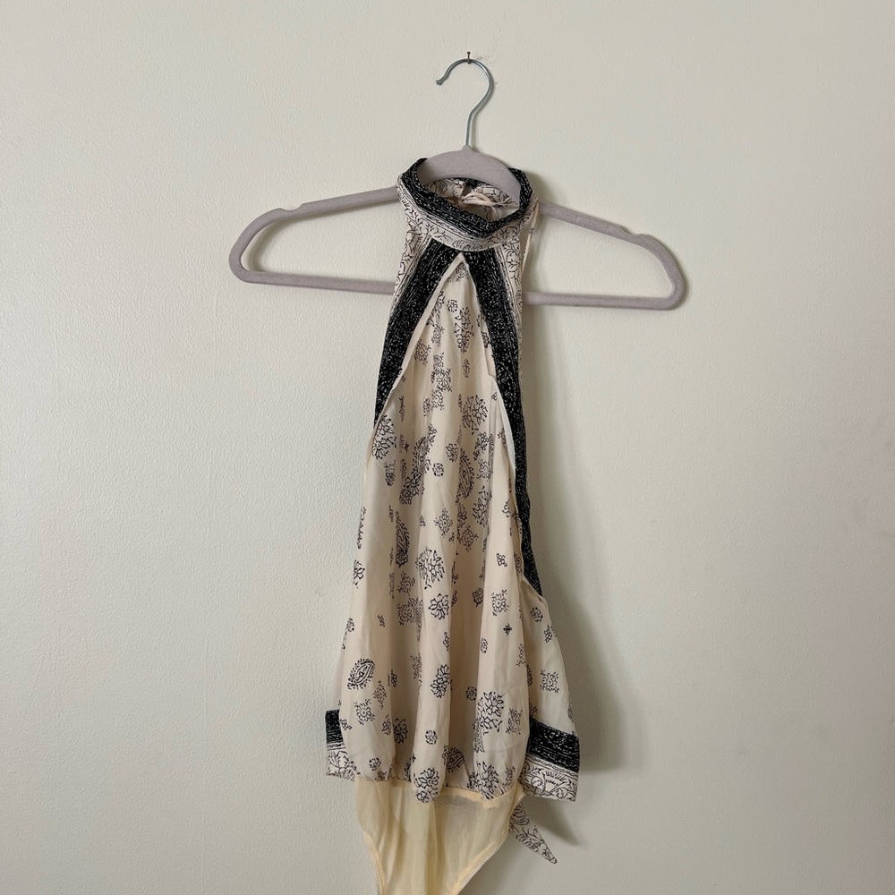 Free People Cream and Black Halter Top